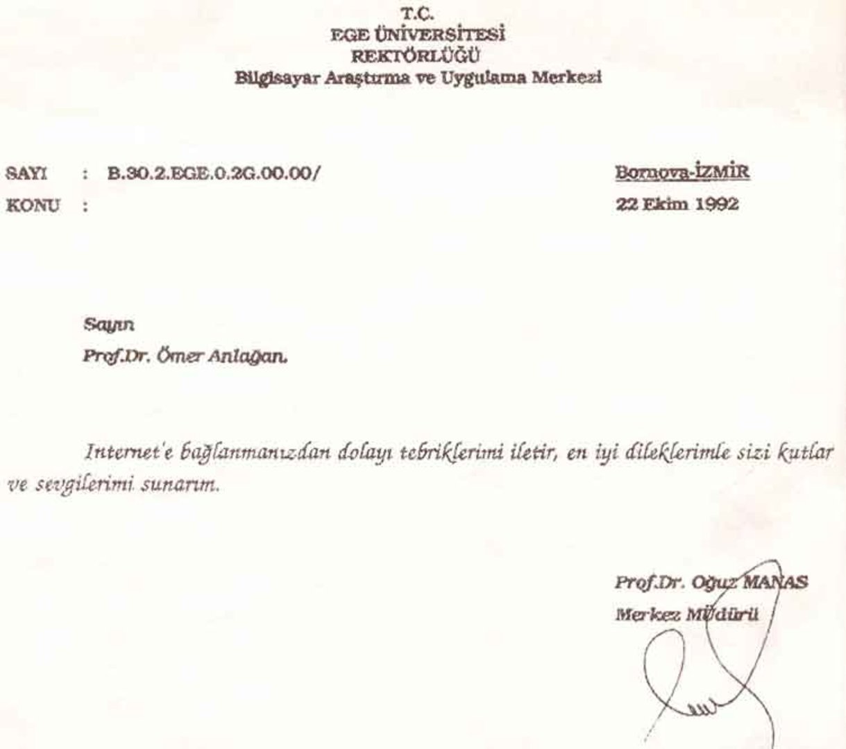 1993 - ODTÜ BİDB - PTT İşletme Genel Müdürlüğü yazışması (2) (Eylül 1993)